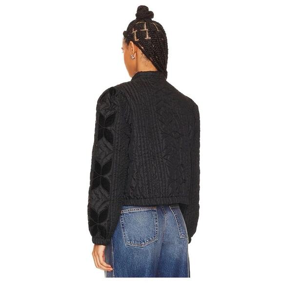 Free people Quinn Black Floral Embroidered Quilted Jacket S NWT $198 - Picture 2 of 16